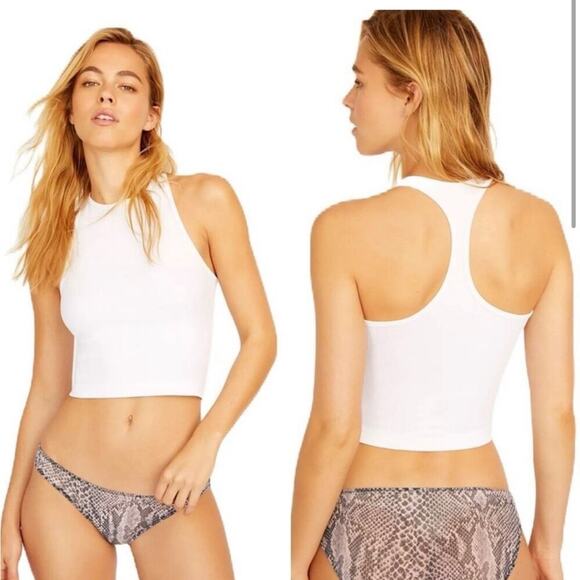 NWOT Free People Intimately High Neck Ribbed Racerback Crop Top White - Picture 6 of 11
